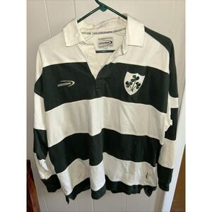 Vintage 90s Lansdowne Ireland Green Striped Embroidered Rugby Shirt Mens L